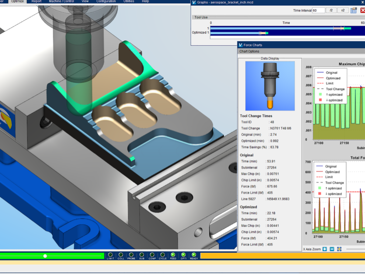 VERICUT Force optimization being conducted on a Titanium part.
